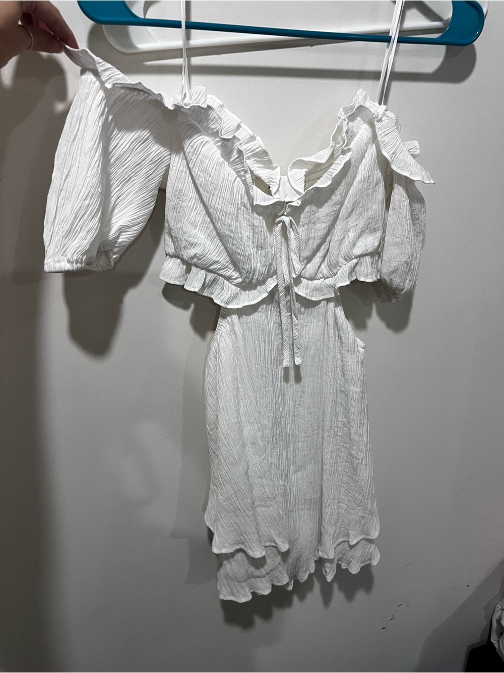 White Ruffled Off-Shoulder Mini Dress - Picture 2 of 7